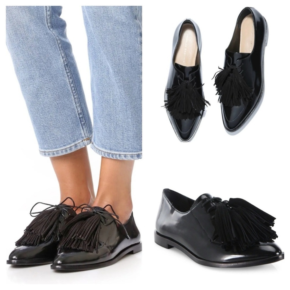 Loeffler Randall Black Patent Tassel Loafers